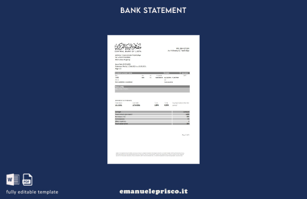 modello Excel di estratto conto della Banca Centrale della Libia in stile verifi